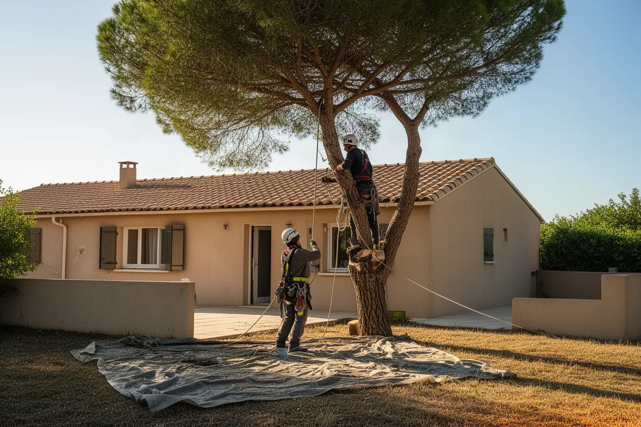 Abattage contrôlé d'un arbre près d'une maison à Gardanne