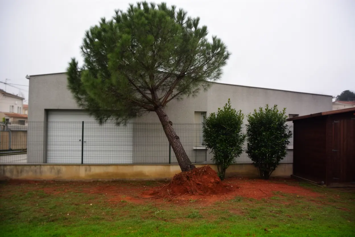 Pin incliné près d'une clôture à Meyreuil